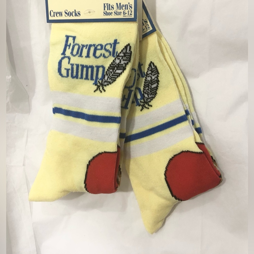 2pairs Forrest Gump yellow & blue striped crew‎ socks fits shoe size 6-12 new